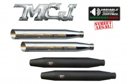 MCJ mechanically adjustable mufflers for original Harley downpipes