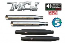 MCJ mechanically adjustable mufflers for original Harley downpipes