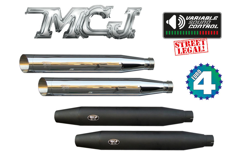 MCJ mechanically adjustable mufflers for original Harley downpipes