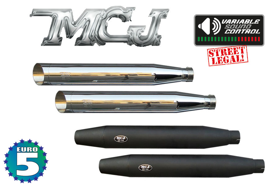 MCJ mechanically adjustable mufflers for original Harley downpipes